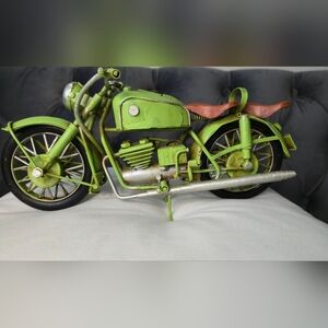 Vintage Handmade Iron Decorative Green Motorcycle Model